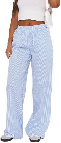 NUFIWI Women Y2k Lounge Pants High Waist Striped Printed Wide Leg Pants Summer Casual Going Out Pants with Pocket in Saudi Arabia