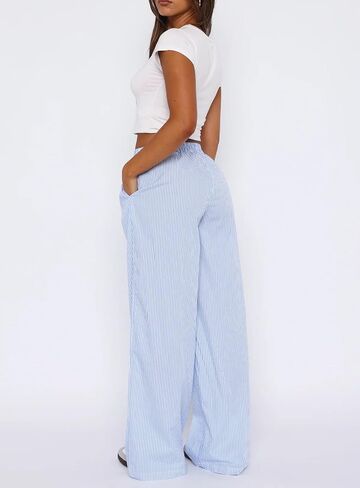 NUFIWI Women Y2k Lounge Pants High Waist Striped Printed Wide Leg Pants Summer Casual Going Out Pants with Pocket in Saudi Arabia