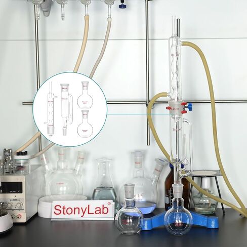 stonylab Borosilicate Glass Soxhlet Extraction Apparatus, 40/38 Soxhlet Extractor and Allihn Condenser with Two 250 ml 24/40 Flat Bottom Flasks Lab Extraction Essentials in Saudi Arabia