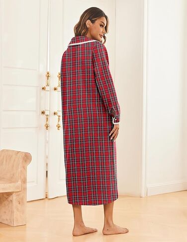 Ekouaer Womens Flannel Nightgowns Cotton Christmas Nightgown Long Sleeve House Coat with Pockets S-3XL in Saudi Arabia