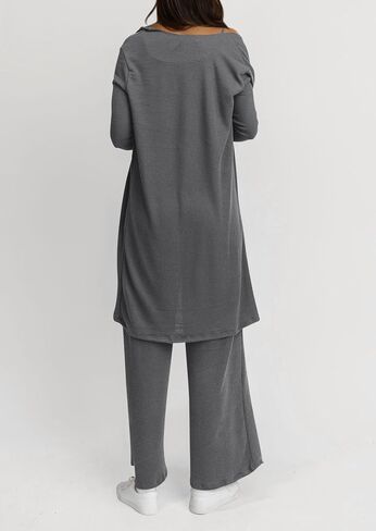 PRETTYGARDEN Women's Fall 3 Piece Pajamas Lounge Sets Ribbed Knit Long Cardigan Cropped Tank Tops Wide Leg Pants in Saudi Arabia
