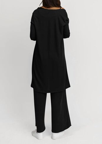 PRETTYGARDEN Women's Fall 3 Piece Pajamas Lounge Sets Ribbed Knit Long Cardigan Cropped Tank Tops Wide Leg Pants in Saudi Arabia