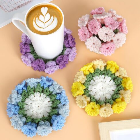 LOMOHOO Crochet Kit for Beginners, 6PCS Crochet Coasters Kit, Flower Potted Plant Crochet Kit with Crochet Hook, Colorful Yarn, Stitch Marker, Instruction, Craft Lover DIY Material Tools(Colorful) in Kuwait