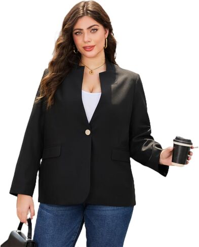 Women's Plus Size Long Sleeve Blazer - Tailored Fit Stretch Woven Twill Fabric - Stylish Oversized Blazers for Women in Kuwait