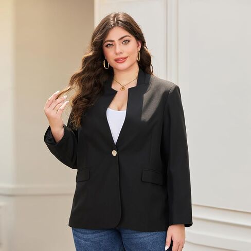 Women's Plus Size Long Sleeve Blazer - Tailored Fit Stretch Woven Twill Fabric - Stylish Oversized Blazers for Women in Kuwait