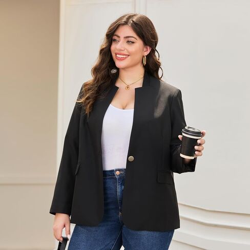 Women's Plus Size Long Sleeve Blazer - Tailored Fit Stretch Woven Twill Fabric - Stylish Oversized Blazers for Women in Kuwait