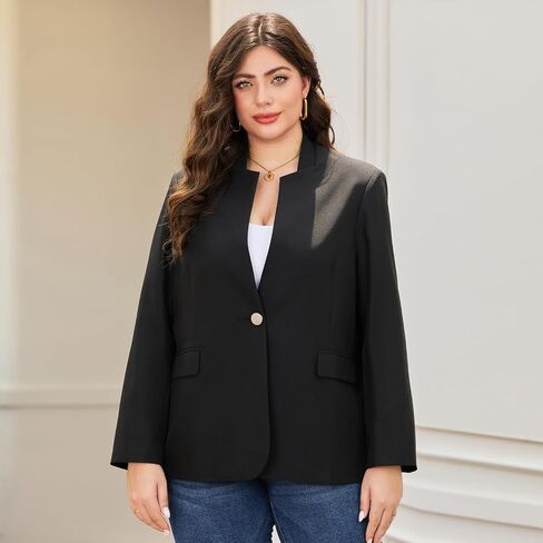 Women's Plus Size Long Sleeve Blazer - Tailored Fit Stretch Woven Twill Fabric - Stylish Oversized Blazers for Women in Kuwait