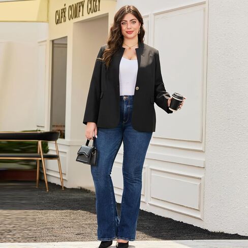 Women's Plus Size Long Sleeve Blazer - Tailored Fit Stretch Woven Twill Fabric - Stylish Oversized Blazers for Women in Kuwait