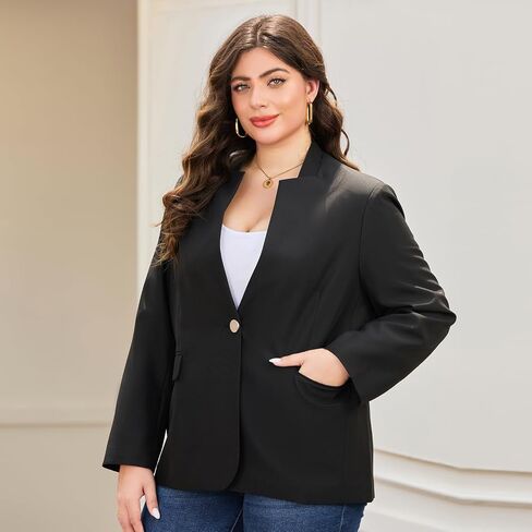 Women's Plus Size Long Sleeve Blazer - Tailored Fit Stretch Woven Twill Fabric - Stylish Oversized Blazers for Women in Kuwait