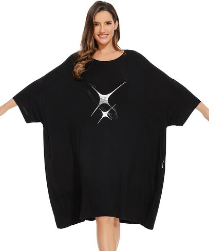 THREE POODLE Plus Size Nightgowns for Women, Oversized Sleep Shirts Dress Sleepwear with Pockets Suits XS - 5XL in Saudi Arabia