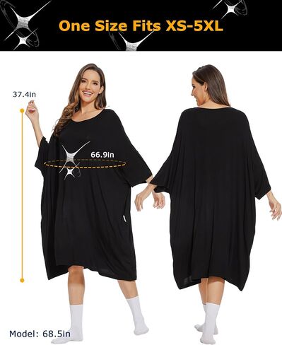 THREE POODLE Plus Size Nightgowns for Women, Oversized Sleep Shirts Dress Sleepwear with Pockets Suits XS - 5XL in Saudi Arabia