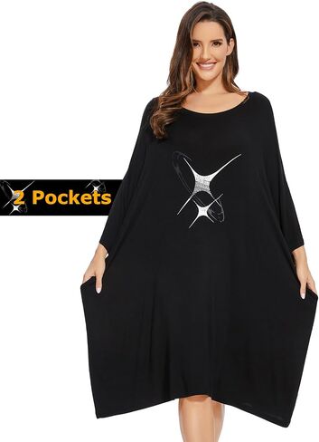 THREE POODLE Plus Size Nightgowns for Women, Oversized Sleep Shirts Dress Sleepwear with Pockets Suits XS - 5XL in Saudi Arabia