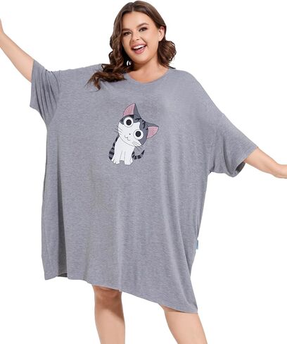THREE POODLE Plus Size Nightgowns for Women, Oversized Sleep Shirts Dress Sleepwear with Pockets Suits XS - 5XL in Saudi Arabia
