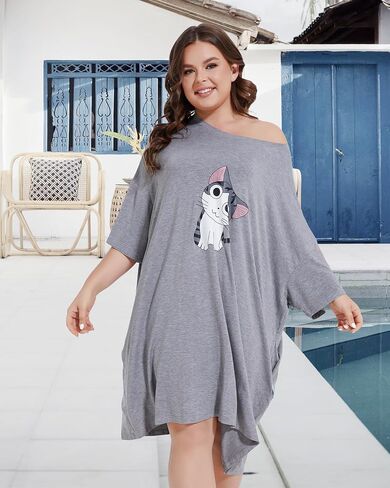 THREE POODLE Plus Size Nightgowns for Women, Oversized Sleep Shirts Dress Sleepwear with Pockets Suits XS - 5XL in Saudi Arabia
