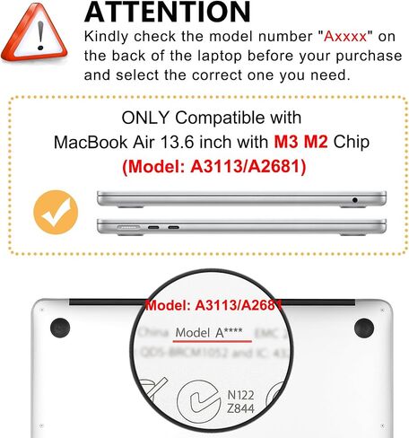 Crystal Clear Case for MacBook Air 13.6 inch M3 A3113 M2 A2681 2024 2023 2022 Release with Liquid Display Touch ID, 5 in 1 Transparent Plastic Hard Shell&Keyboard Cover&Screen Protector&Webcam Cover in Saudi Arabia