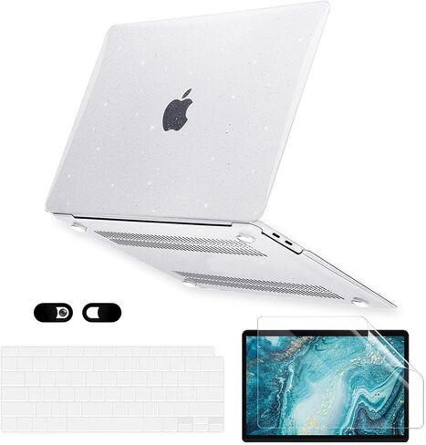 Crystal Clear Case for MacBook Air 13.6 inch M3 A3113 M2 A2681 2024 2023 2022 Release with Liquid Display Touch ID, 5 in 1 Transparent Plastic Hard Shell&Keyboard Cover&Screen Protector&Webcam Cover in Saudi Arabia