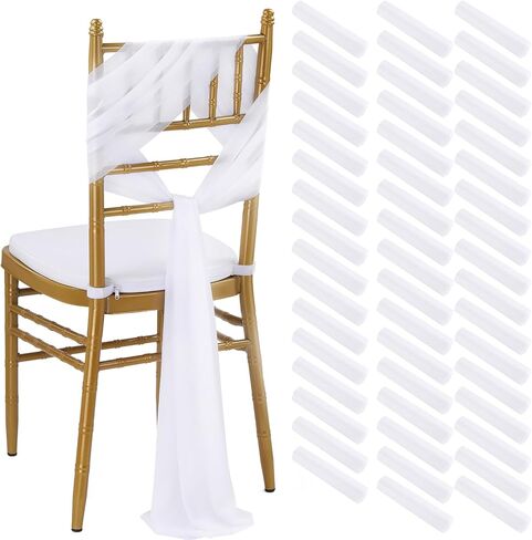 PakiInno Champagne Chair Sashes 24 PCS Tulle Chair Cover 8ft Long Wedding Banquet Decorations for Aisle Back and Side of Chair Sheer Drapes Fabric in Kuwait