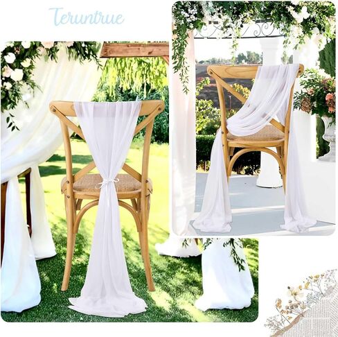 PakiInno Champagne Chair Sashes 24 PCS Tulle Chair Cover 8ft Long Wedding Banquet Decorations for Aisle Back and Side of Chair Sheer Drapes Fabric in Kuwait