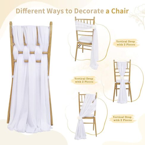 PakiInno Champagne Chair Sashes 24 PCS Tulle Chair Cover 8ft Long Wedding Banquet Decorations for Aisle Back and Side of Chair Sheer Drapes Fabric in Kuwait