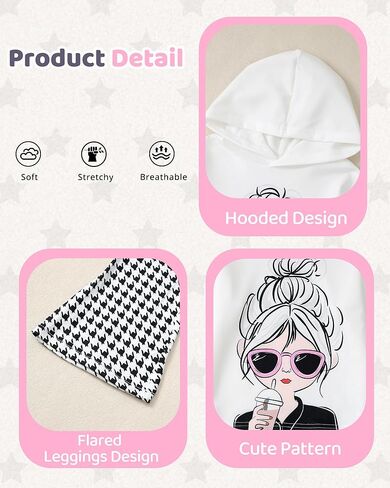 مجموعة ملابس Kucnuzki للفتيات الصغيرات بأكمام طويلة ورسوم جرافيك وسويت شيرت وبنطال ضيق واسع للفتيات الصغيرات in Kuwait