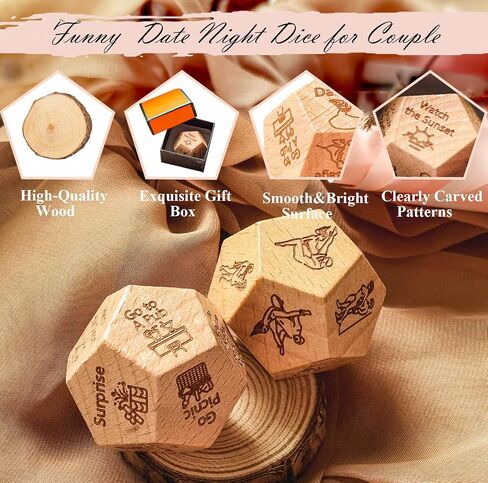 2PCS Date Night Dice for Couples, Valentine's Day Gifts for Husband Wife Boyfriend Girlfriend Him Her, 12-Side Date Night Ideas Wooden Activity Decision Dirty Dice, Bride Groom Gifts for Women Men in Saudi Arabia