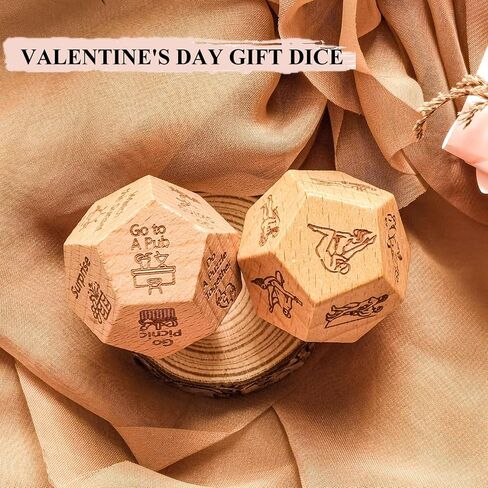 2PCS Date Night Dice for Couples, Valentine's Day Gifts for Husband Wife Boyfriend Girlfriend Him Her, 12-Side Date Night Ideas Wooden Activity Decision Dirty Dice, Bride Groom Gifts for Women Men in Saudi Arabia