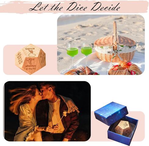2PCS Date Night Dice for Couples, Valentine's Day Gifts for Husband Wife Boyfriend Girlfriend Him Her, 12-Side Date Night Ideas Wooden Activity Decision Dirty Dice, Bride Groom Gifts for Women Men in Saudi Arabia