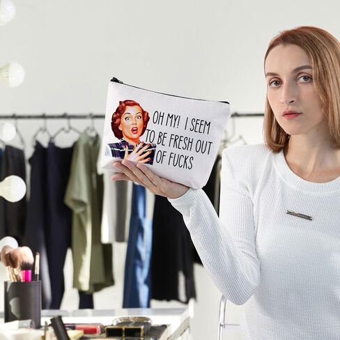 WZMPA Funny Retro Sassy Housewife Cosmetic Bag Housewife Theme Gifts Oh My I Seem To Be Fresh Out Of Makeup Zipper Pouch Canvas Bag (Oh My I Seem) in Saudi Arabia