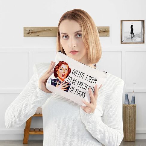 WZMPA Funny Retro Sassy Housewife Cosmetic Bag Housewife Theme Gifts Oh My I Seem To Be Fresh Out Of Makeup Zipper Pouch Canvas Bag (Oh My I Seem) in Saudi Arabia