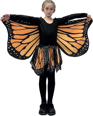 Double-Sided Halloween Costumes Butterfly Wings Set with Skirt Mask and Antenna Headband for 3-13 Years Girls in Saudi Arabia