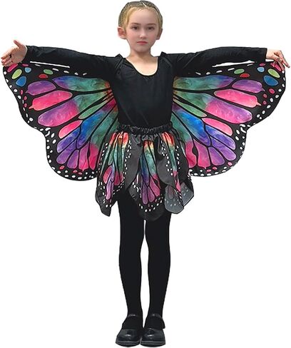 Double-Sided Halloween Costumes Butterfly Wings Set with Skirt Mask and Antenna Headband for 3-13 Years Girls in Saudi Arabia