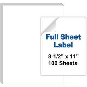 8.5" x 11" Printable Sticker Paper, Shipping Labels Full Sheet Labels, 100 Sheets Self Adhesive Printable White Sticker Paper for Laser & Inkjet Printers