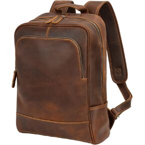 Leather Backpack for Men 15.6" Laptop Backpack 100% top-Grain Leather Madagascar Leather Backpack Brown Medium Size
