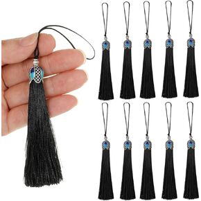 20pcs 16cm/6.3inches Vintage Silver Color Bookmark Tassels Silky Handmade Soft Craft Tassels with Loops for Bookmarks, Crafts and Jewelry Making (Black)
