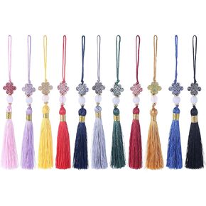 KONMAY Small Imitation Silk Bookmark Tassels, 20pcs 3.8'' Mixed Mini Mala Tassels with Hanging Loop, Jade Beads and Charms for Jewelry Making, Crafts, Keychains, Graduation