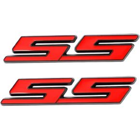 2pcs SS Emblem Metal Super Sport Emblem Badge 3D SS Sticker Parts Camaro SS for Chevrolet Camaro Gm Series (Red)