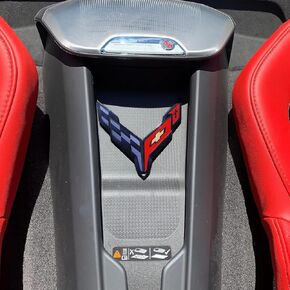 C8 Corvette Waterfall Wireless Phone Charging Bay Crossed Flag Emblem Decal - 4.5" x 4.5" Logo USA Made for 2020-2024 Corvettes (Chrome)