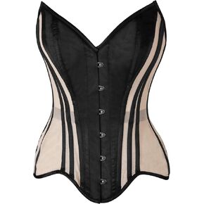 Daisy corsets Womens Top Drawer Nude Mesh & Black Satin Steel Boned Overbust Corset