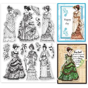 GLOBLELAND Vintage Victorian Lady Clear Stamps for Cards Making Retro Dress Woman Clear Stamp Seals 5.83x8.27inch Transparent Stamps for DIY Scrapbooking Photo Album Journal Home Decoration