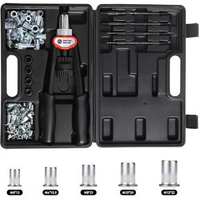 Rivet Nut Tool, 13-Inch Rivnut Tool Kit, Includes 5 Types of Rivet Nuts - M5 M6 M8 M10 M12 Steel Rivet Nut Set, 150 PCS Rivet Nut Assortment Kit and Rugged Carrying Case