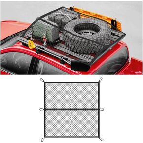 Foldable Cargo Net for Pickup Truck Bed,4' x 4' Ultra Strong Stretch to 8'x8' Truck Bed Organizer Includes 6 Pcs Carabiner Clips,Dual Use Cargo Net for Truck SUV Car Trunk Organizer