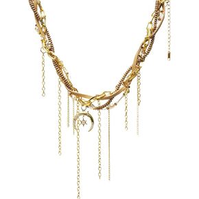Enjinkail Layered Gold Necklaces for Women Dainty 14K Gold Plated Chain Choker Necklaces CZ Diamond Sun and Moon Pendant Necklace Jewelry for Women Gifts