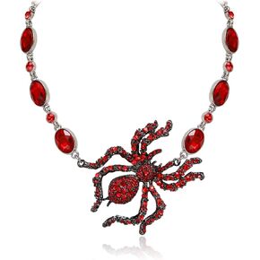 EVER FAITH Antique-Gold-Tone Austrian Crystal Vintage Inspired Halloween Spider Pendant Necklace