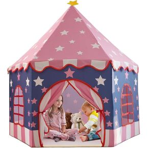TTLOJ Play Tent for Girls Boys American Kids, Prince Princess Castle Playhouse Indoor & Outdoor Tent for Age 4 5 6 7 8, Toddler Teepee, Christmas Birthday Gift-Pink