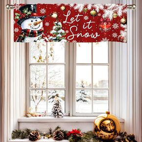 Snowman Christmas Curtains Valance, Window Valance Curtains, Christmas Decorations Red Kitchen Window Decor Holiday 51x18 in