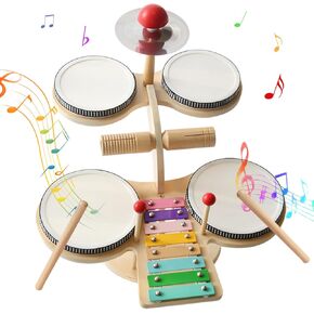 Kids Drum Set for Toddlers - 7 in 1 Montessori Kids Musical Instruments Preschool Educational Toys, Xylophone Tambourine Birthday Gifts for Boys and Girls, Drum Set for Toddlers 3-5