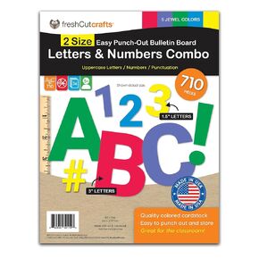 Combo Pack Large & Small Bulletin Board Letters & Numbers, Jewel Multicolored 1.5 & 3 in. US Made Capital Alphabet Letters, Numbers, Punctuation for Posters, Bulletin Boards, Classroom (710 pc)