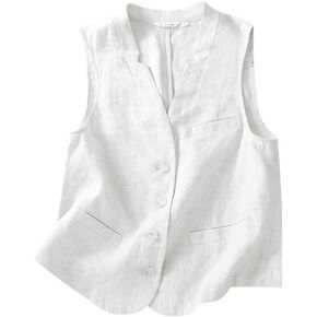 IDEALSANXUN Womens Linen Vest Casual Lightweight Sleeveless Blazer Spring Summer Jackets