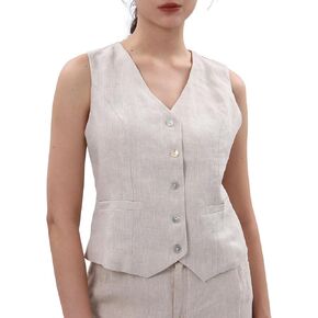 Amazhiyu Women's 100% Linen Sleeveless Button Down Crop Top Tie Back Waistcoat Vest