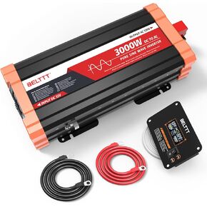 BELTTT 3000W Pure Sine Wave Inverter 12V DC to 120V AC for RV, Truck, Off-Grid, Home, Solar Car Power Inverter with Dual AC, 20A Socket, 5V 2.1A USB, Hardwire Port, Remote Controller 23Ft Cable